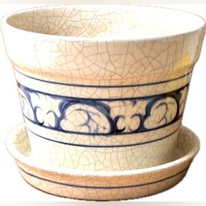 Vintage 1987 Dedham Pottery Bunny Rabbit Flower Pot Planter Potting Shed Signed